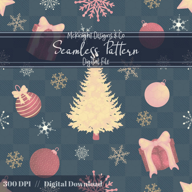 Christmas Tree & Ornaments Seamless Pattern – Soft Vintage Holiday McKnight Designs & Co Seamless Pattern File
