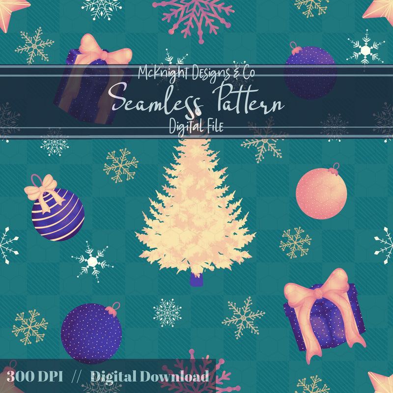 Christmas Tree & Ornaments Seamless Pattern – Soft Vintage Holiday McKnight Designs & Co Seamless Pattern File