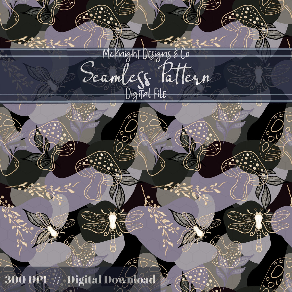 Color-Block Botanical Dragonfly Seamless Pattern McKnight Designs & Co Seamless Pattern File