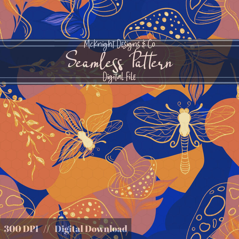 Color-Block Botanical Dragonfly Seamless Pattern McKnight Designs & Co Seamless Pattern File