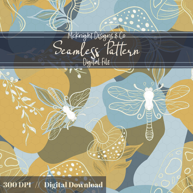Color-Block Botanical Dragonfly Seamless Pattern McKnight Designs & Co Seamless Pattern File