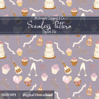 Coquette Celebration Seamless Pattern – Champagne, Cupcakes & Bows McKnight Designs & Co Seamless Pattern File