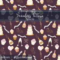 Coquette Celebration Seamless Pattern – Champagne, Cupcakes & Bows McKnight Designs & Co Seamless Pattern File