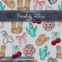Cowgirl Disco Love Seamless Pattern | Hand Drawn Western Valentine Repeat | Digital Design McKnight Designs & Co Seamless Pattern File