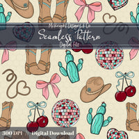 Cowgirl Disco Love Seamless Pattern | Hand Drawn Western Valentine Repeat | Digital Design McKnight Designs & Co Seamless Pattern File
