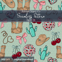 Cowgirl Disco Love Seamless Pattern | Hand Drawn Western Valentine Repeat | Digital Design McKnight Designs & Co Seamless Pattern File