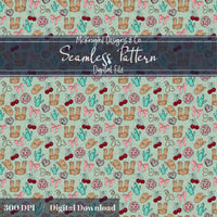 Cowgirl Disco Love Seamless Pattern | Hand Drawn Western Valentine Repeat | Digital Design McKnight Designs & Co Seamless Pattern File