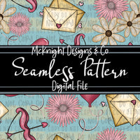 Cupid & Love Letters Seamless Pattern – Envelopes, Florals, Balloons & Bows on Cream Background for Fabric, Vinyl & Sublimation McKnight Designs & Co Seamless Pattern File
