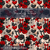 Dark Spooky Romance Seamless Pattern – Goth Coquette Hearts, Bats & Webs McKnight Designs & Co Seamless Pattern File