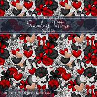 Dark Spooky Romance Seamless Pattern – Goth Coquette Hearts, Bats & Webs McKnight Designs & Co Seamless Pattern File
