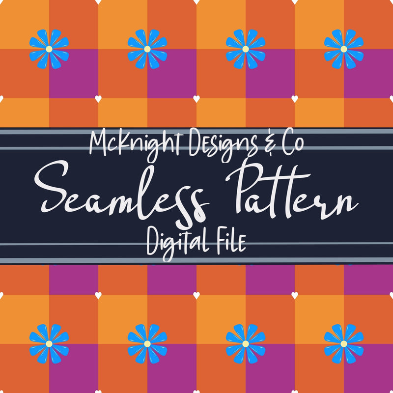 Retro Mod Checker Flower Seamless Pattern McKnight Designs & Co Seamless Pattern File Pink Orange