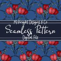 Scallop Tulips Seamless Pattern | Floral Spring Flower Design McKnight Designs & Co Seamless Pattern File Blue