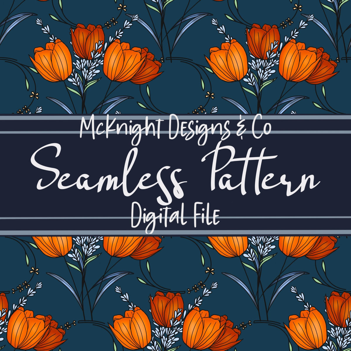 Scallop Tulips Seamless Pattern | Floral Spring Flower Design McKnight Designs & Co Seamless Pattern File Navy