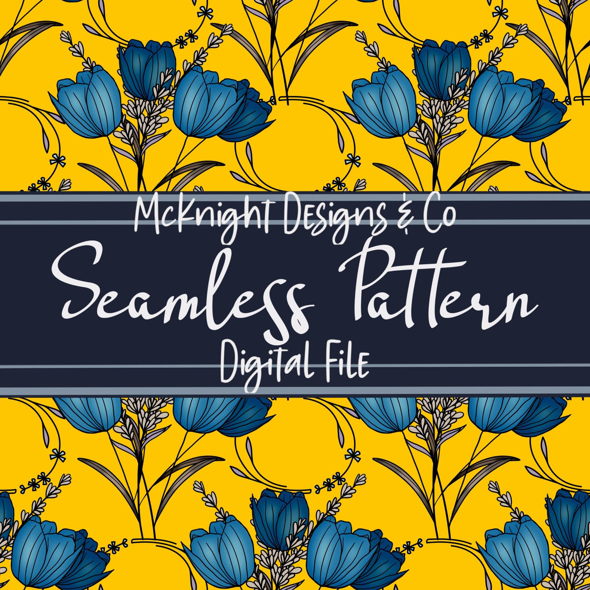 Scallop Tulips Seamless Pattern | Floral Spring Flower Design McKnight Designs & Co Seamless Pattern File Yellow