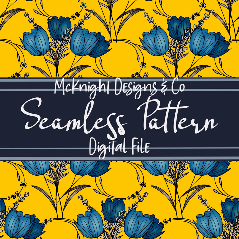 Scallop Tulips Seamless Pattern | Floral Spring Flower Design McKnight Designs & Co Seamless Pattern File Yellow