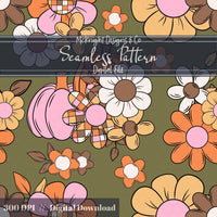 Disco Retro Floral Seamless Pattern Fall Flowers, Boho Print McKnight Designs & Co Seamless Pattern File