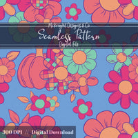Disco Retro Floral Seamless Pattern Fall Flowers, Boho Print McKnight Designs & Co Seamless Pattern File