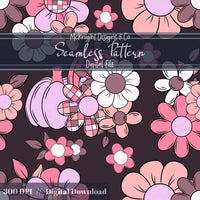 Disco Retro Floral Seamless Pattern Fall Flowers, Boho Print McKnight Designs & Co Seamless Pattern File
