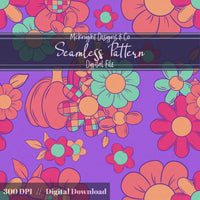 Disco Retro Floral Seamless Pattern Fall Flowers, Boho Print McKnight Designs & Co Seamless Pattern File