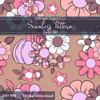Disco Retro Floral Seamless Pattern Fall Flowers, Boho Print McKnight Designs & Co Seamless Pattern File