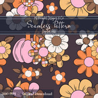 Disco Retro Floral Seamless Pattern Fall Flowers, Boho Print McKnight Designs & Co Seamless Pattern File