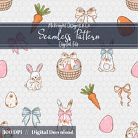 Easter Bunny Seamless Pattern | Spring Egg Hunt Bunnies, Bows & Carrots | Pastel Easter McKnight Designs & Co Seamless Pattern File