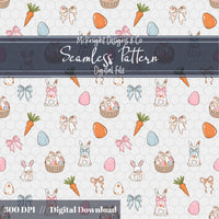 Easter Bunny Seamless Pattern | Spring Egg Hunt Bunnies, Bows & Carrots | Pastel Easter McKnight Designs & Co Seamless Pattern File