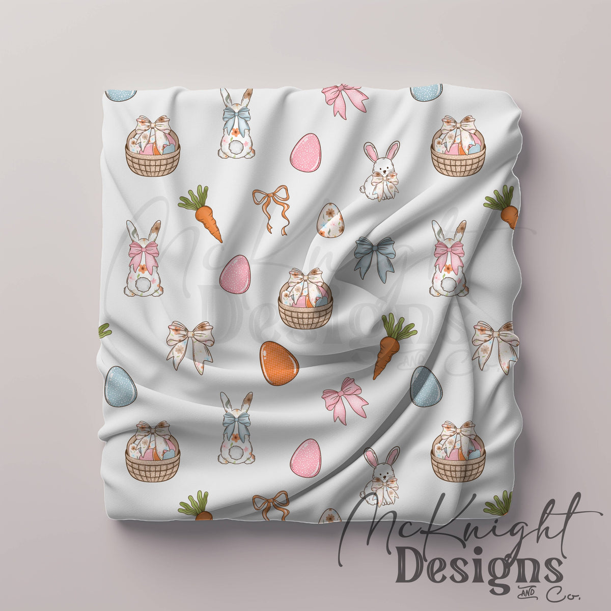 Easter Bunny Seamless Pattern | Spring Egg Hunt Bunnies, Bows & Carrots | Pastel Easter McKnight Designs & Co Seamless Pattern File
