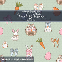 Easter Bunny Seamless Pattern | Spring Egg Hunt Bunnies, Bows & Carrots | Pastel Easter McKnight Designs & Co Seamless Pattern File