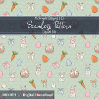Easter Bunny Seamless Pattern | Spring Egg Hunt Bunnies, Bows & Carrots | Pastel Easter McKnight Designs & Co Seamless Pattern File
