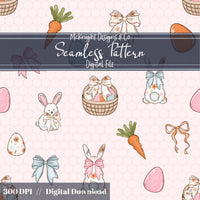 Easter Bunny Seamless Pattern | Spring Egg Hunt Bunnies, Bows & Carrots | Pastel Easter McKnight Designs & Co Seamless Pattern File