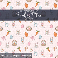 Easter Bunny Seamless Pattern | Spring Egg Hunt Bunnies, Bows & Carrots | Pastel Easter McKnight Designs & Co Seamless Pattern File