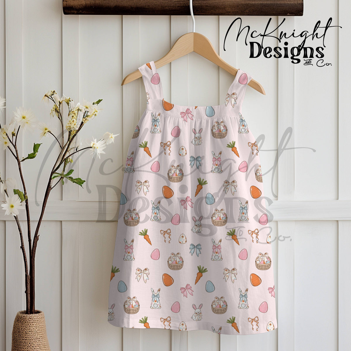 Easter Bunny Seamless Pattern | Spring Egg Hunt Bunnies, Bows & Carrots | Pastel Easter McKnight Designs & Co Seamless Pattern File