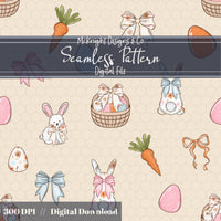 Easter Bunny Seamless Pattern | Spring Egg Hunt Bunnies, Bows & Carrots | Pastel Easter McKnight Designs & Co Seamless Pattern File