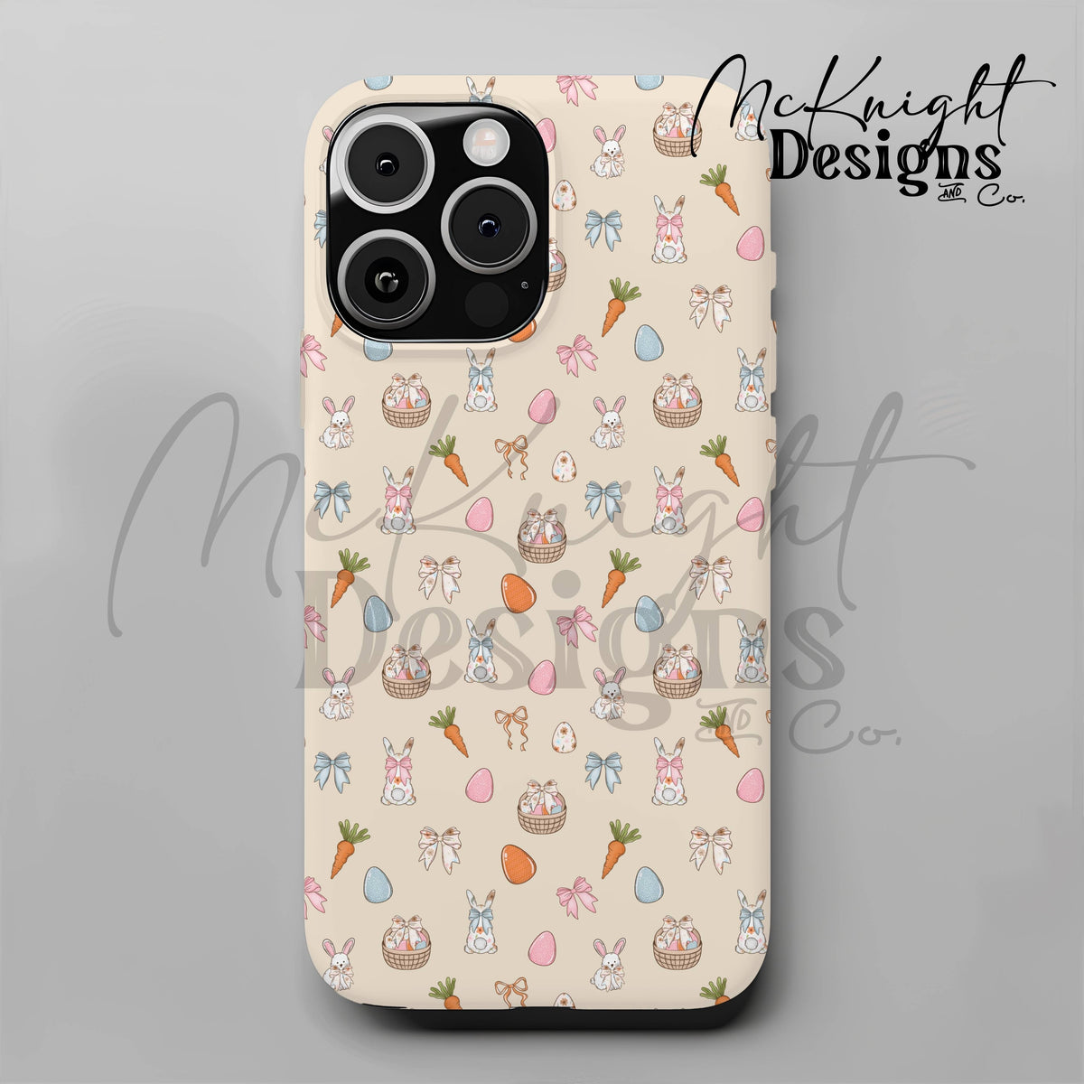 Easter Bunny Seamless Pattern | Spring Egg Hunt Bunnies, Bows & Carrots | Pastel Easter McKnight Designs & Co Seamless Pattern File