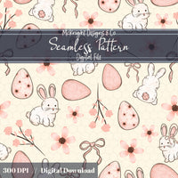 Easter Bunny Seamless Pattern PNG – Spring Florals, Easter Eggs & Bows