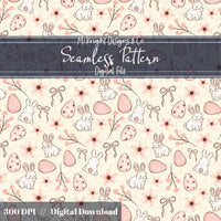 Easter Bunny Seamless Pattern PNG – Spring Florals, Easter Eggs & Bows