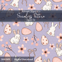 Easter Bunny Seamless Pattern PNG – Spring Florals, Easter Eggs & Bows
