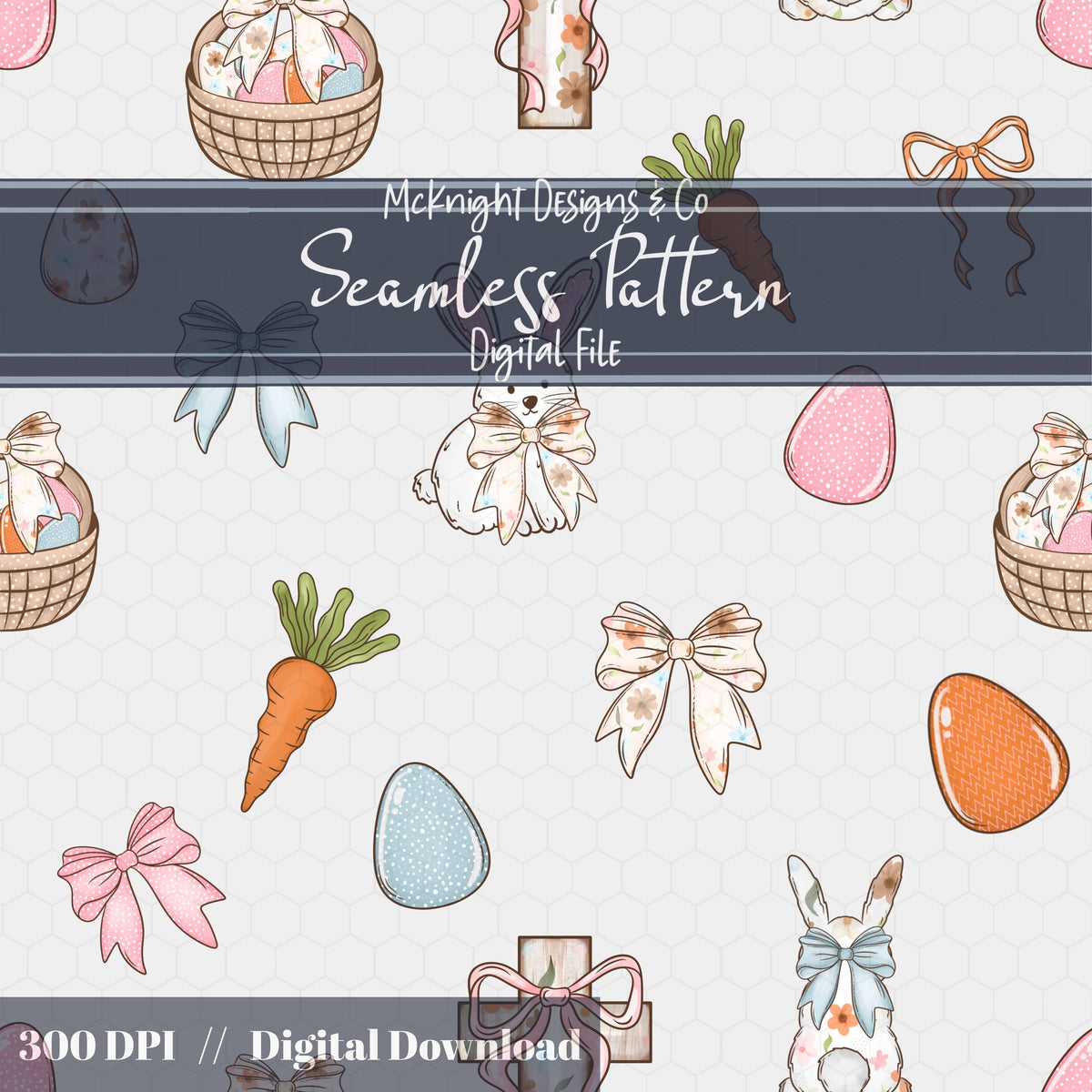 Easter Christian Seamless Pattern – Cross & Bunny Pastel Spring Design – Digital Download McKnight Designs & Co Seamless Pattern File