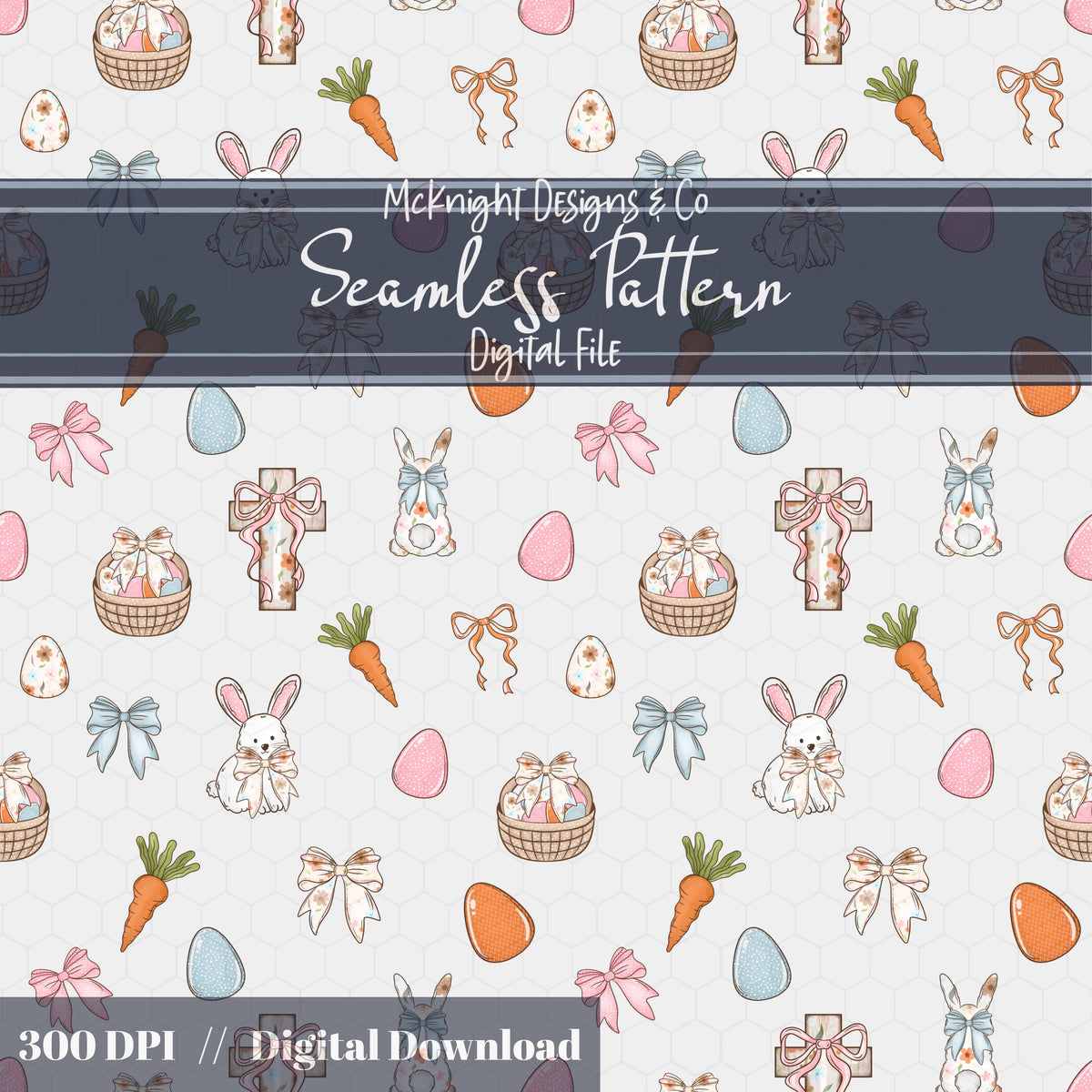 Easter Christian Seamless Pattern – Cross & Bunny Pastel Spring Design – Digital Download McKnight Designs & Co Seamless Pattern File