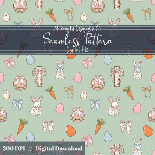 Easter Christian Seamless Pattern – Cross & Bunny Pastel Spring Design – Digital Download McKnight Designs & Co Seamless Pattern File