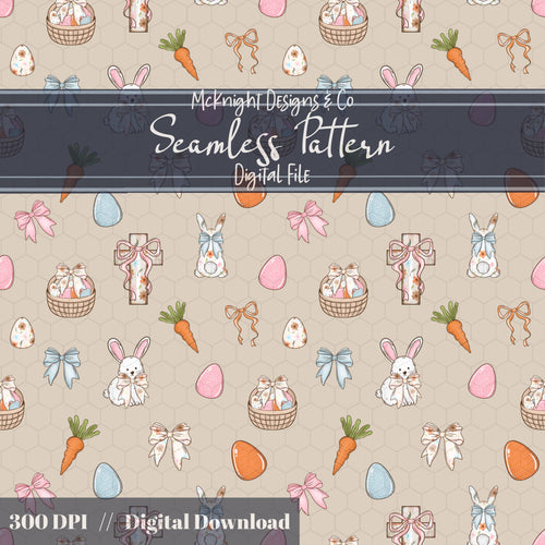 Easter Christian Seamless Pattern – Cross & Bunny Pastel Spring Design – Digital Download McKnight Designs & Co Seamless Pattern File