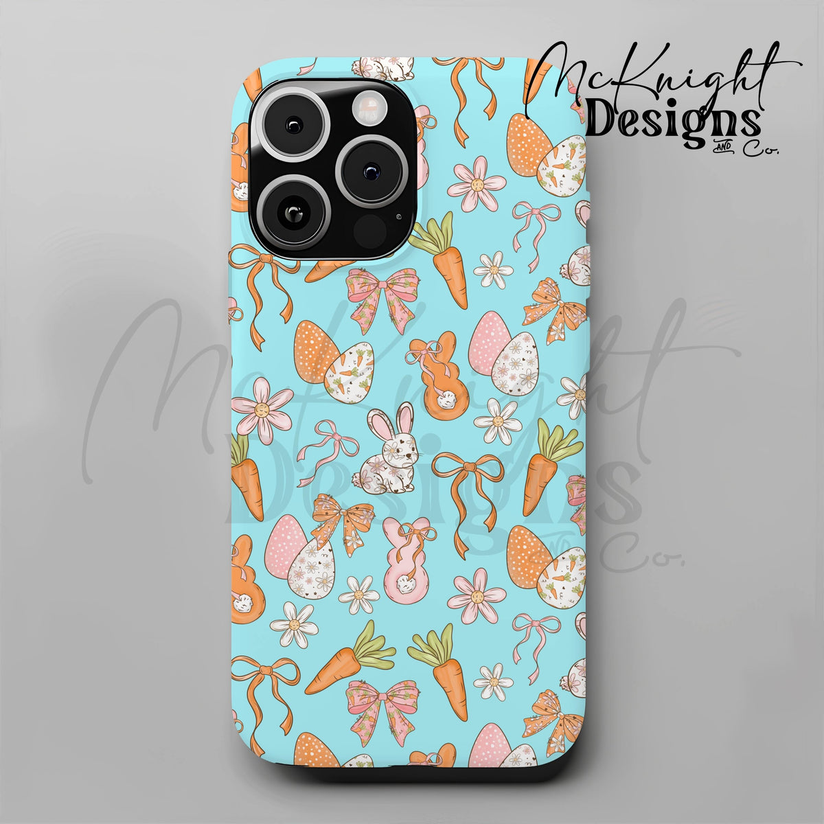 Easter Bunny Seamless Pattern PNG – Spring Carrots, Bows & Floral Eggs