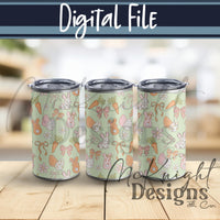 Easter Bunny Seamless Pattern PNG – Spring Carrots, Bows & Floral Eggs