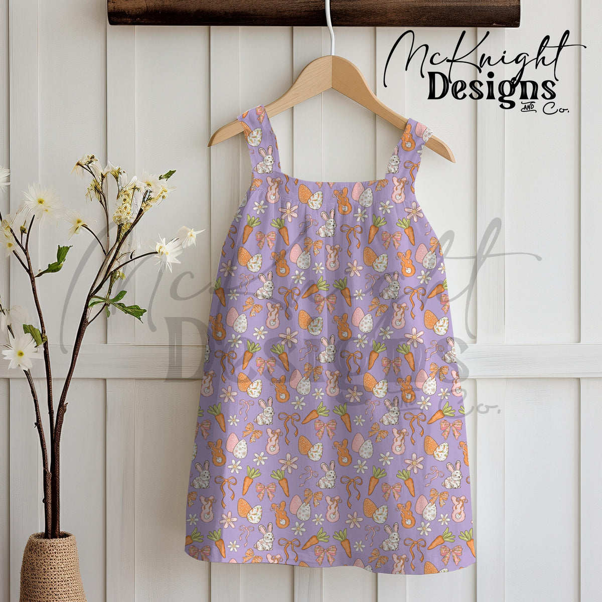 Easter Bunny Seamless Pattern PNG – Spring Carrots, Bows & Floral Eggs