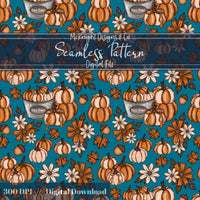 Fall Pumpkin Bucket Seamless Pattern Autumn Digital Print McKnight Designs & Co Seamless Pattern File