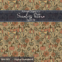 Fall Pumpkin Bucket Seamless Pattern Autumn Digital Print McKnight Designs & Co Seamless Pattern File