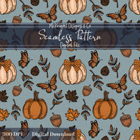 Fall Pumpkins & Butterflies Seamless Pattern Autumn Digital Design McKnight Designs & Co Seamless Pattern File