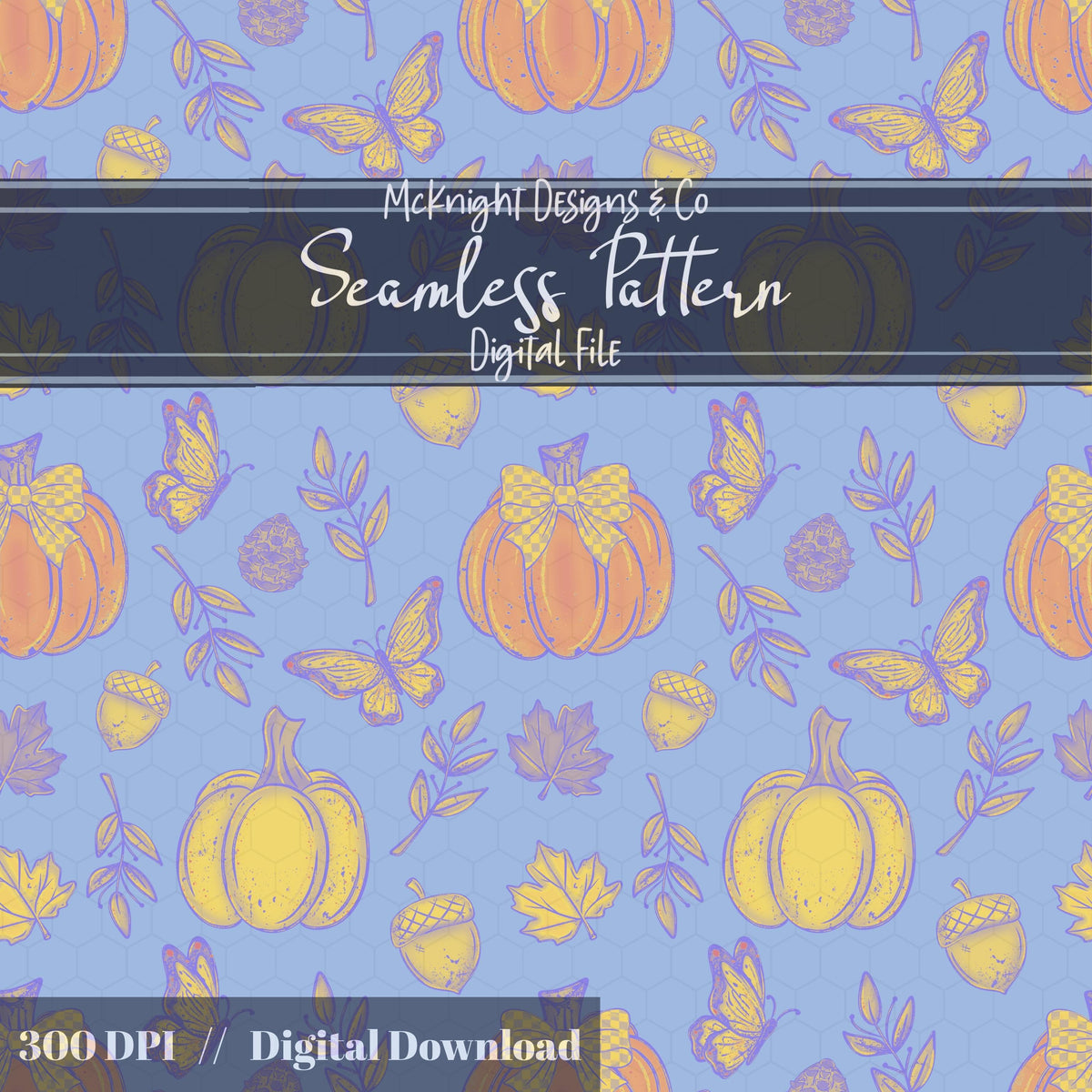Fall Pumpkins & Butterflies Seamless Pattern Autumn Digital Design McKnight Designs & Co Seamless Pattern File