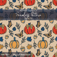Fall Pumpkins & Butterflies Seamless Pattern Autumn Digital Design McKnight Designs & Co Seamless Pattern File